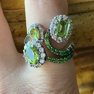 Natural Peridot Chrome Diopside Sterling Silver Ring Size 8